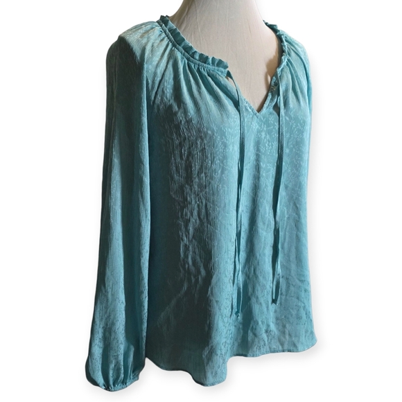 LC Lauren Conrad Long Sleeve Peasant Blouse, Blue/Green Color, Sizr XS - Picture 2 of 7